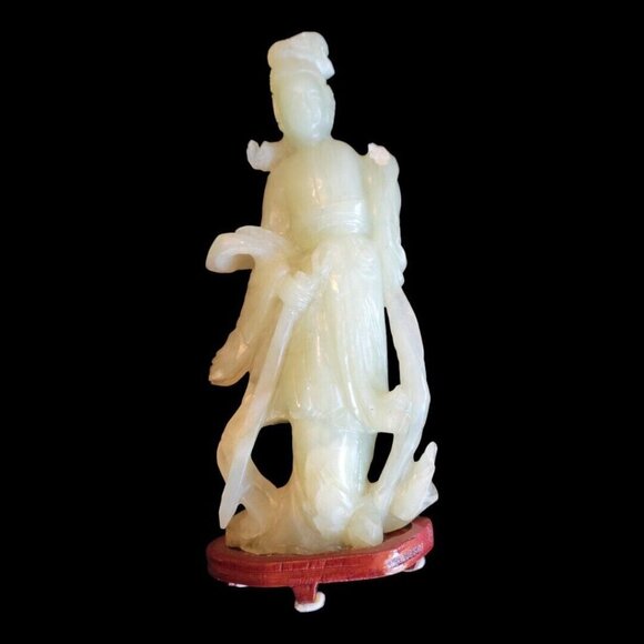 Set of 4 Vintage GESHIA's Asian Italy Green Jadeite Glass Figurines Wood Base - Picture 8 of 16
